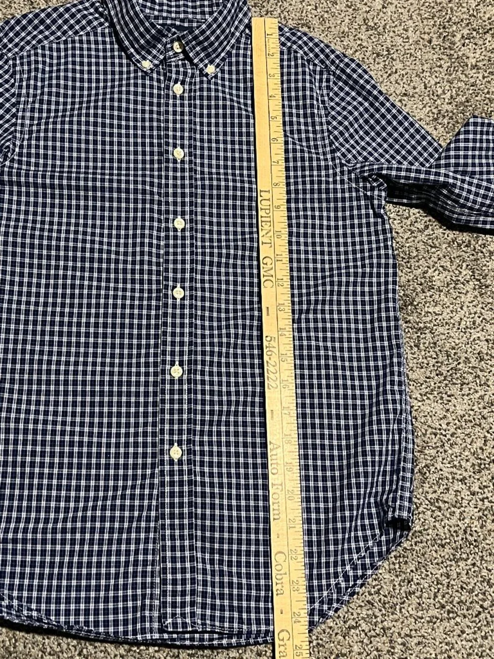 Ralph Lauren Boys Medium 10/12 Button Down Shirt Navy Gingham Plaid Pony Cotton